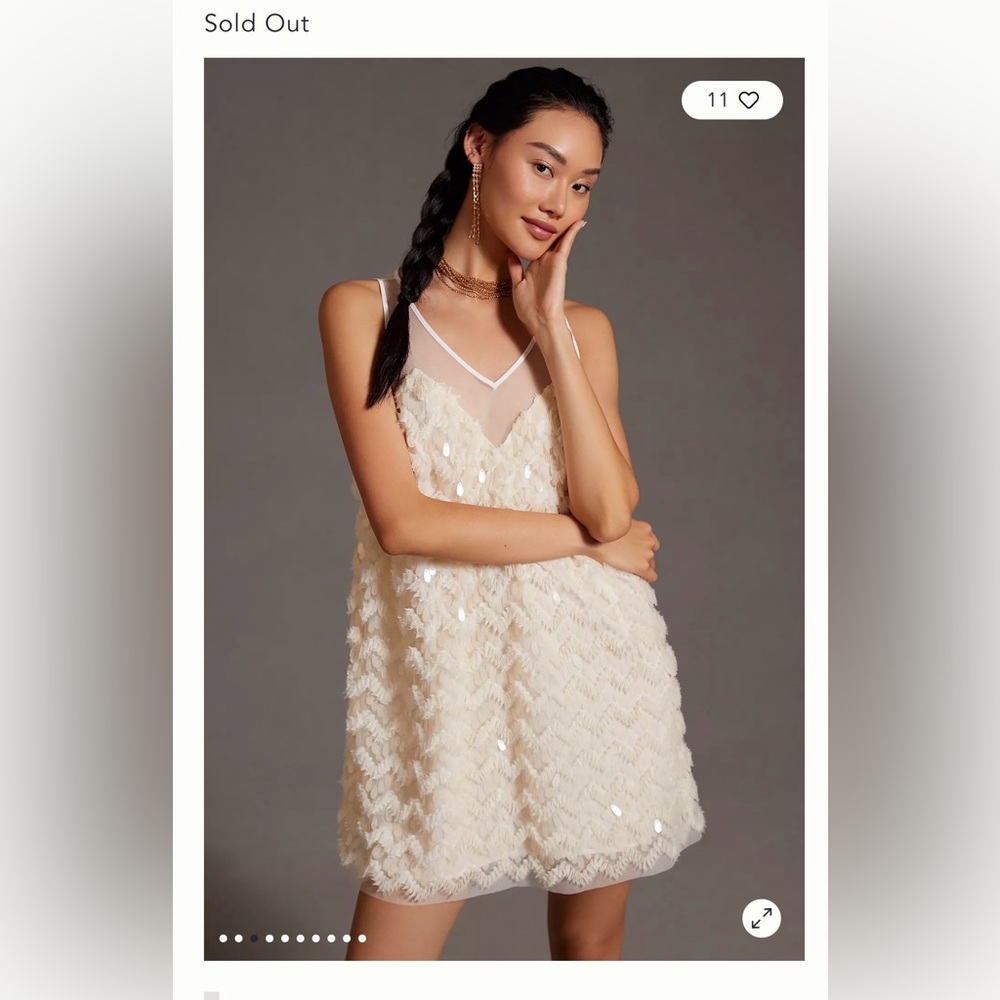 Anthropologie Ivory Sequin Mini Dress